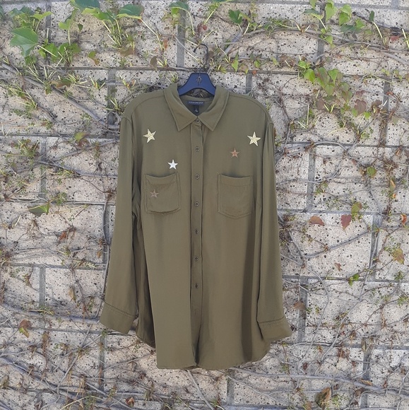 Lane Bryant Tops - Lane Bryant Army Green Button Down Shirt
